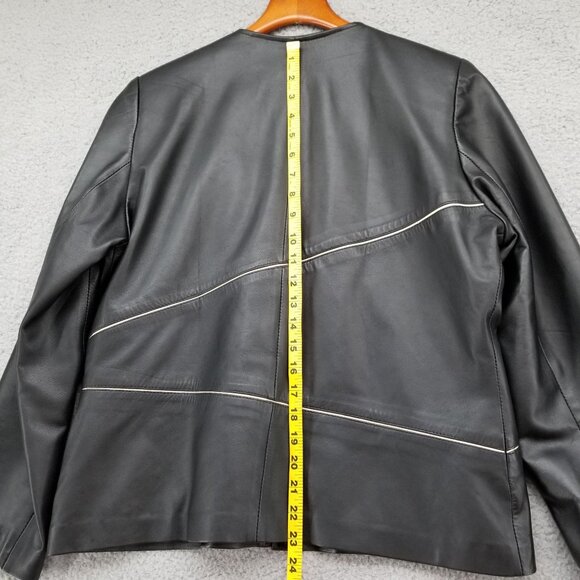 Silvia y Mario Womens Black Leather Jacket Lined Pockets Full Zip Argentina Sz M - Picture 9 of 16